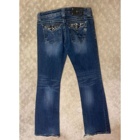 Miss Me Jeans Women's Size 27 Dark Wash Boot Cut Bling Flap Pocket Rhinestone - Picture 1 of 4